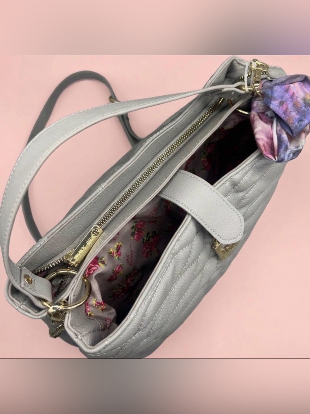 Betsey Johnson XO Aspen Work Tote with Scarf Shoulder Bag - Picture 3 of 5